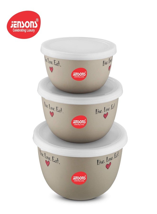 JENSONS Flora Microwave Safe Bowl | Diwali Gifts, Serving Bowl with Lid, Mixing Bowl, Oven Bowl Set Microwave, Flora Stainless Steel Bowl Set of 3 with 600ml, 800ml, 1300ml-Creame - Image 2